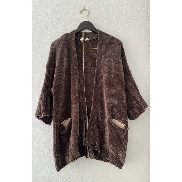 Anthropologie Moth Chenille Cardigan Women’s XS Green Open Front Cozy Pockets - Picture 1 of 16